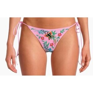 Oceanus Los Angeles Pink Beaded Butterfly Bikini Bottom Side Tie Swimwear Small